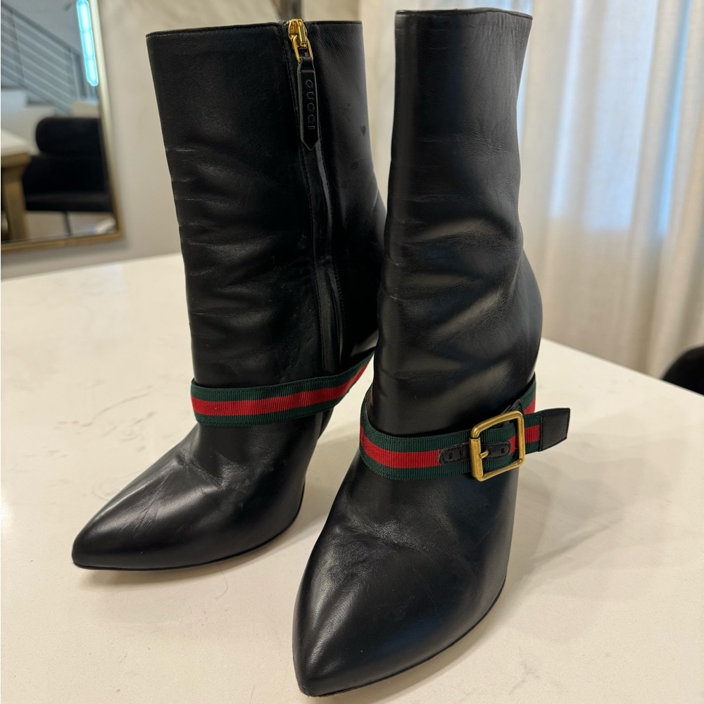 gucci nappa black leather boots sylvie size 37